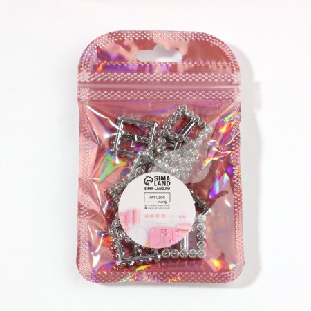 Buckwheat Cabocons with rhinestones "Square" for bows, 15 × 15 mm, 10 pcs, silver color-2