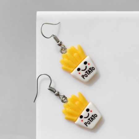 Earrings plastic "FRI" Potato, colored in silver-2