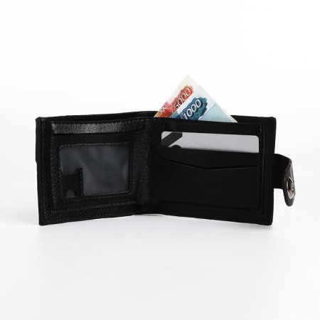 Male purse for magnet, department for bills, for maps, for coins, black color-4