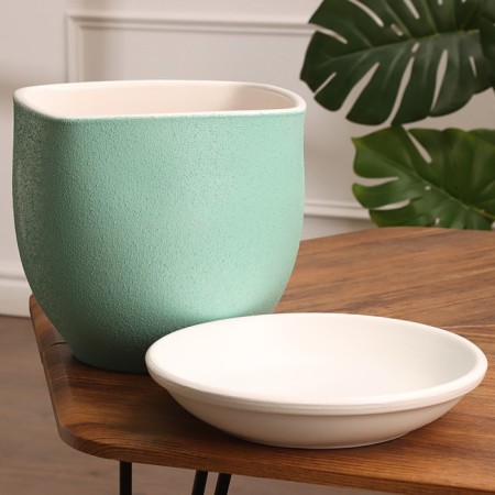 Flower pot "Square relief" Green relief 6 l-1