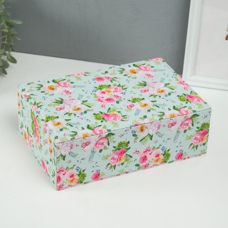 Casket to the leatherette for jewelry "Rosa on green" 18x27x9 cm-5
