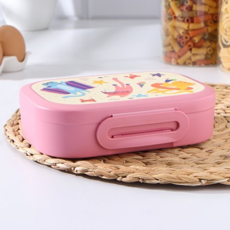 Lunch box with decor, 0.98 l, 18 × 13 × 5 cm, pink color-3
