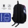 A backpack with a zipper, external pocket, blue color