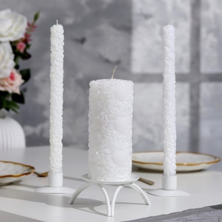 Candle-cylinder wedding "roses", 16x7.5 cm, white, home-1