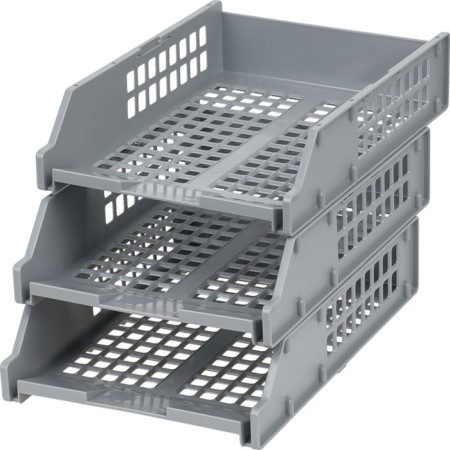 A set of horizontal paper trays, Strong 3 pieces, on metal rods, gray-9
