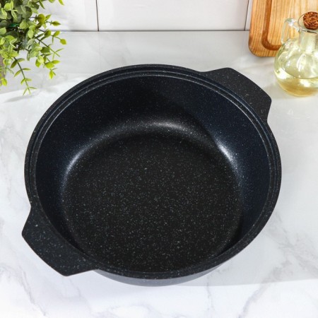 Frying, 3 l, d = 28 cm, h = 8.5 cm, glass cover, anti -stick coating, color dark marble-4