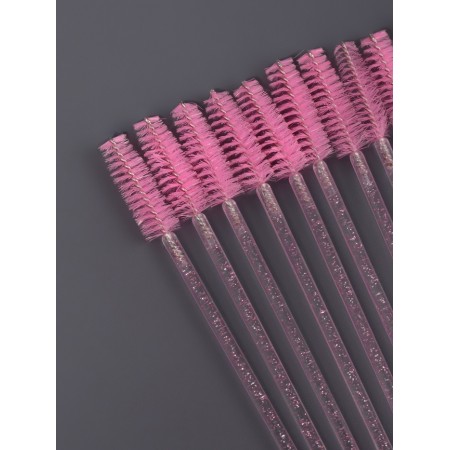 Brushes for eyebrows and eyelashes, set - 10 pcs, 9.5 cm, pink/transparent color-2