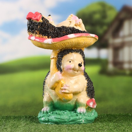 Garden figure "Hedgehog with a hedgehog on fly agaric" 30x20x20cm-1