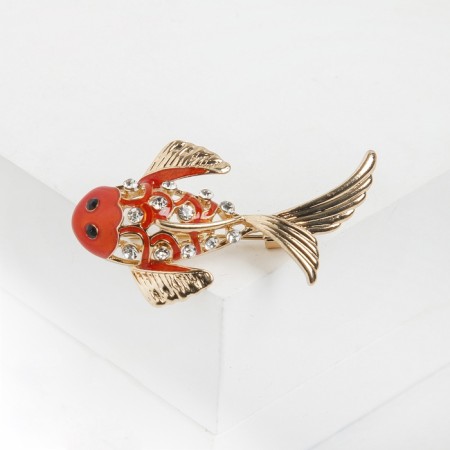 Brooch "Fish", Orange-white color in gold-2