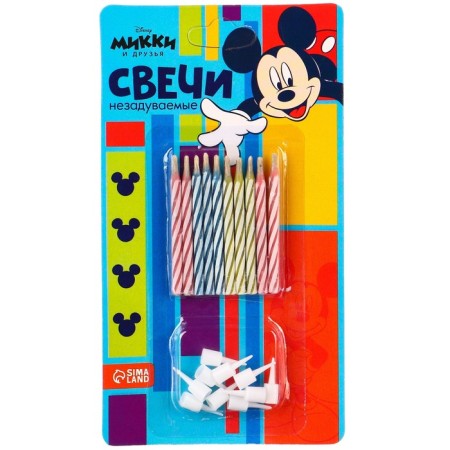 Set of candles untouched for a cake, 10 pcs, Mickey Mouse