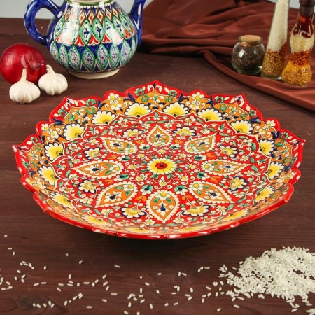 Largan Rishtan ceramics "Flowers", 40 cm, red mix, corrugated