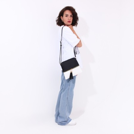 Bag Cross-Bodi with a zipper, black/white color-6