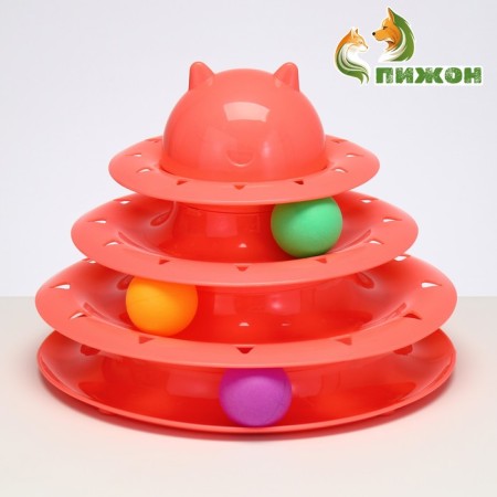 Game complex "Piggon" for cats with 3 balls, 24.5 x 24.5 x 13 cm, pink
