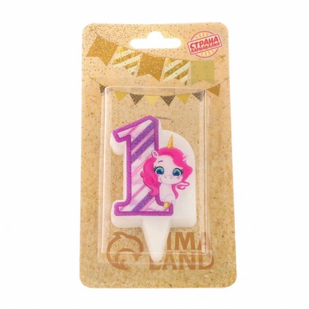 Candle in the Cake "Unicorn", number 1, purple, 6.5 cm-3