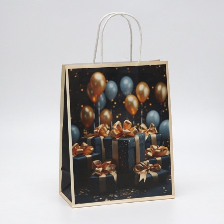 Package Gift Crafts "Gifts with a Golden Bow" 27 x 22 x 11 cm, 120 g/m²
