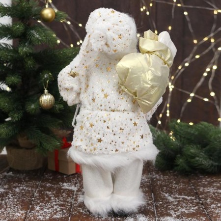 Santa Claus "in a white star fur coat, with a flashlight" 45 cm-2