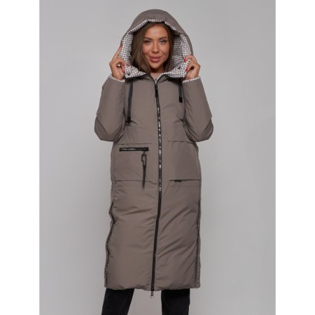 Coat insulated two -sided female, size 48, brown color-4