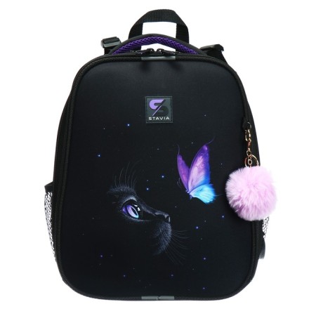 School backpack 38 x 30 x 16 cm, ergonomic back, stavia "cat", black-2