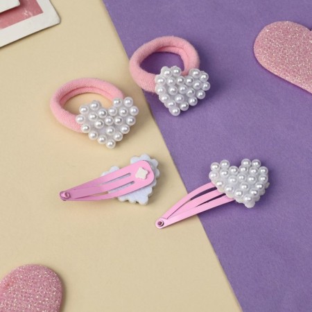 Hair set "Jeannette" (2 elastic bands, 2 invisibility) hearts-2