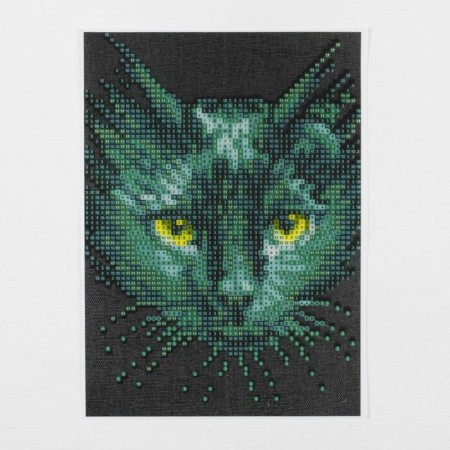 Diamond mosaic with partial filling on the canvas "Black Cat", 15 x 21 cm-1