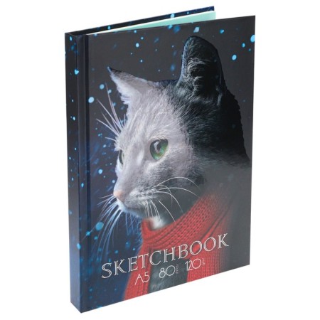 Sketchbook A5, 80 sheets "cat", hard cover, tinted block 120 g/m² (5 colors of 16 sheets)-3