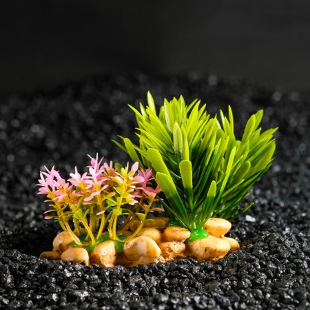 Aquarium artificial aquarium plant on a stone stand, 14 x 11 x 7 cm