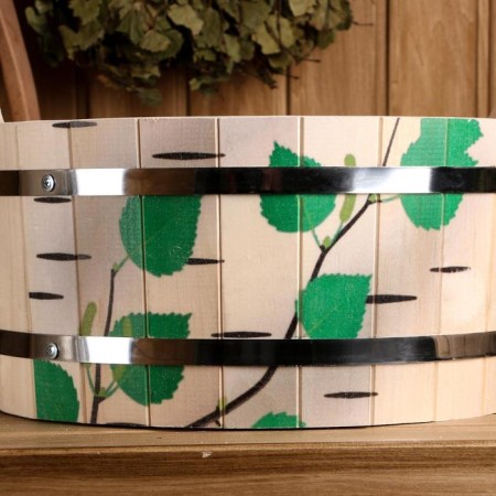 Gang of linden, 10 l, two -handed, plastic insert, stainless rim, "birch barrel"-2