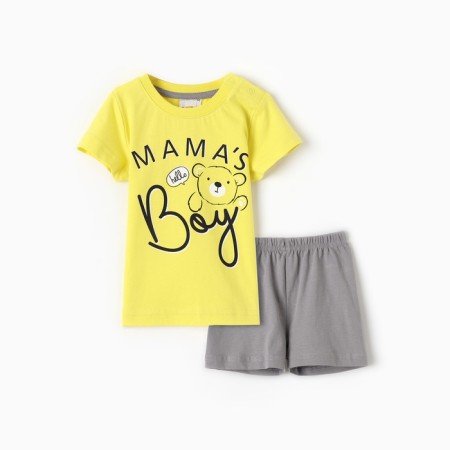 A set for a boy (T -shirt/shorts), yellow/gray color, height 74 cm