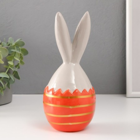 Souvenir Ceramics "Rabbit in an egg with stripes" gray-orange 9.2x9x20.5 cm-2