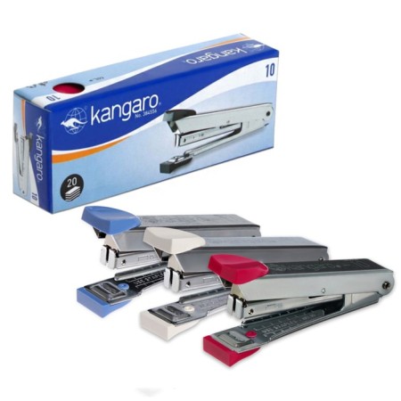 Stapler Kangaro No. 10, up to 20 sheets, metallic copus, built -in anti -stepler, 50 brackets, mix