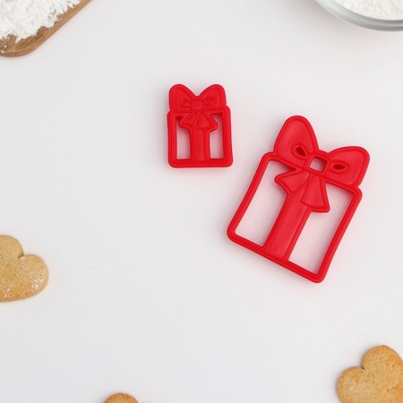Bed -up form “Gift”, cutting, stamp, 8.5 × 6.5 cm, 5.1 × 3.9 cm, red color-1