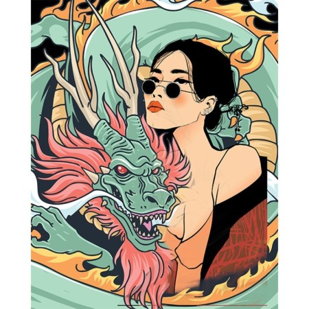 Diamond mosaic with a partial filling "Girl with a Dragon" without a frame 30x40 cm-8
