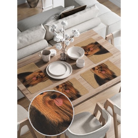 A set of napkins for setting the Yorkshire Terrier table, rectangular, rounded edges, size 30x46 cm, 4 pcs-1