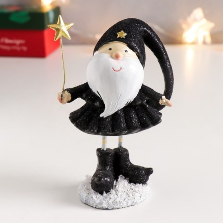 Polystone souvenir "Santa Claus in black caftan, with a star" Long legs 11.5x6.5x4.5 cm