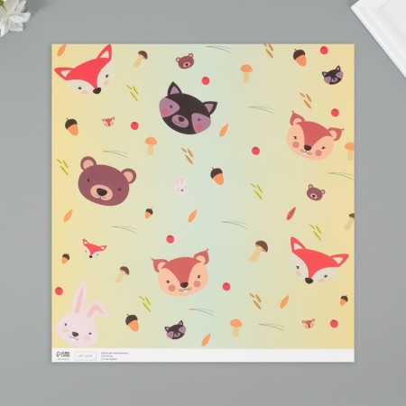 Scrapbooking paper "Forest animals" density 180 grams set 5 pcs 30.5x32 cm-1