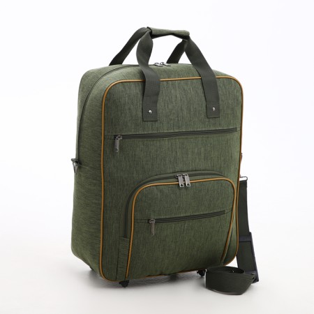 Road bag on wheels, lightning department, 3 outer pockets, long belt, green color