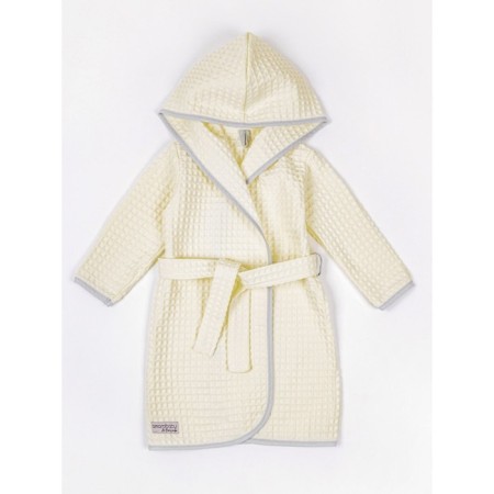 Халат детский с капюшоном Amarobaby Waffle, рост 134-140 см, цвет молочный-6
