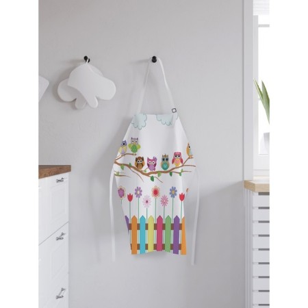 Apron of a kitchen with a photo print "Funny owls", adjustable, size OS-1
