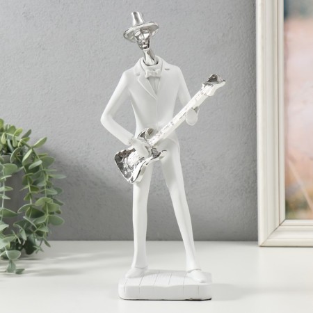 Polystone souvenir "Musician with guitar" White with silver 27.5x7.5x12.5 cm
