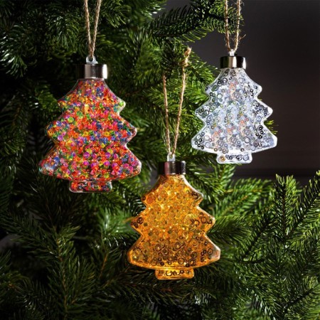 A set of Christmas tree balls "Christmas trees" 3 pcs., Battery, 1 LED, glow warm white, RGB, white