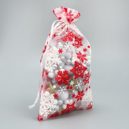 Bag gift organza "New Year's dance", snowflakes, 16 x 24 cm +/- 1.5 cm, New Year-1