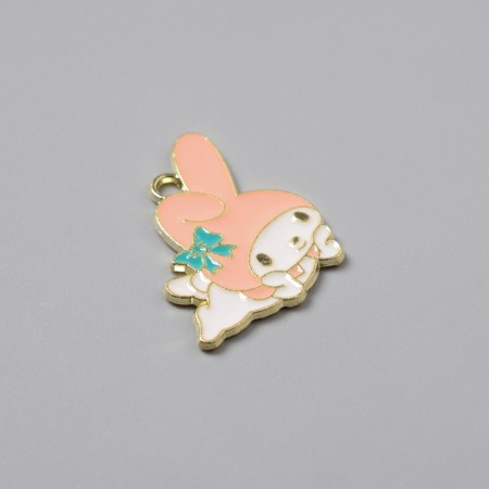Decor for creativity metal, enamel "Bunny in pink cap" White 2.6x1.9 cm-1