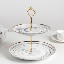 Ceramic 2-long “marble” ceramic dish, d = 20.5/25 cm, gray color