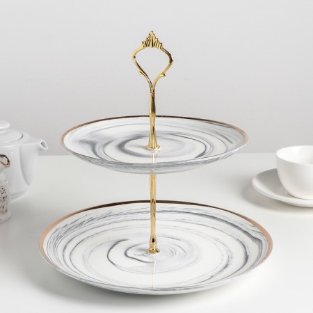 Ceramic 2-long “marble” ceramic dish, d = 20.5/25 cm, gray color