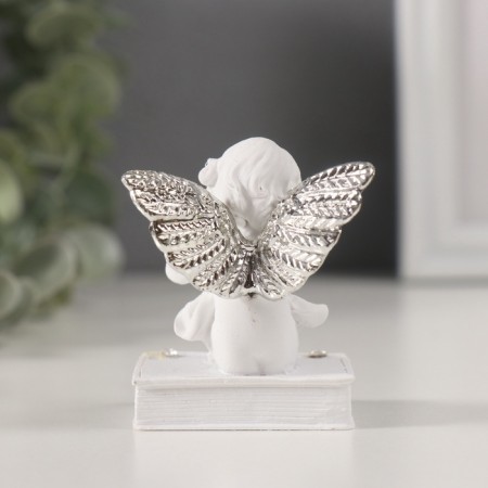 Polystone souvenir "Angel on a book with silver wings" rhinestones 4x4.5x6.5 cm-3