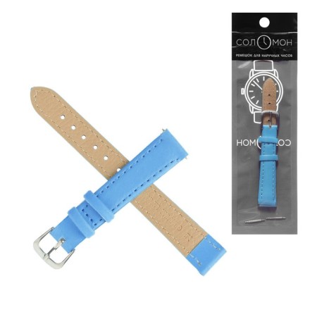 Watch strap, 14 mm, genuine leather, L-18 cm, blue