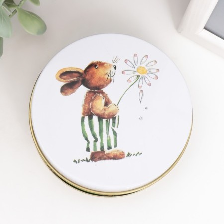 Casket Metal Circle "Bunny with Flower/Sings" 9.5x9.5x3 cm, mix-3
