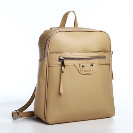 Women's backpack made of artificial leather with lightning, 3 pockets, beige color