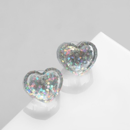Earrings plastic "Caramel" heart confetti, white color