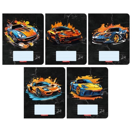 Notebook 24 sheets in the "Car in Black" line, cover coated cardboard, VD-LK, block 60 g/m2, 5 types, mix